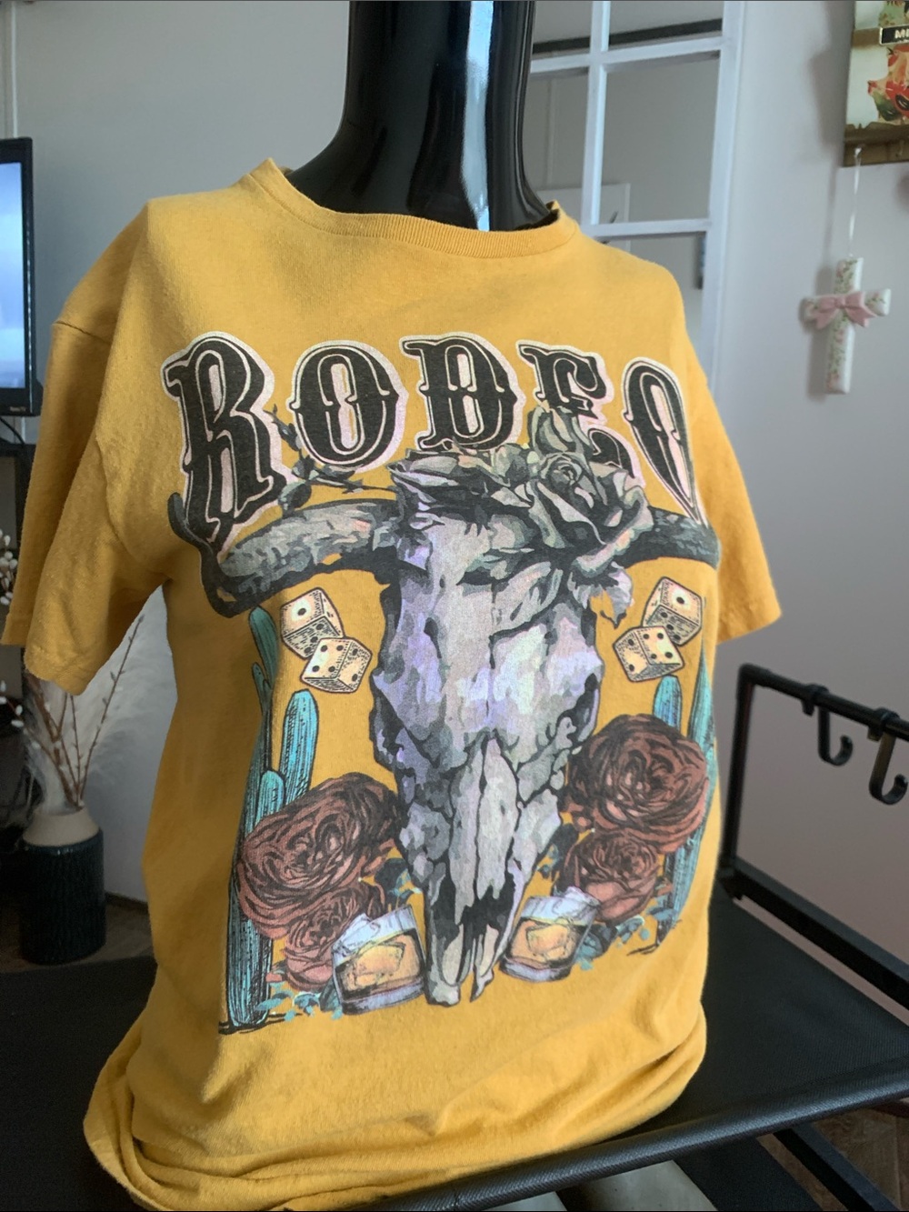 #42 Delta Mustard Yellow Rodeo Skull Graphic Tee